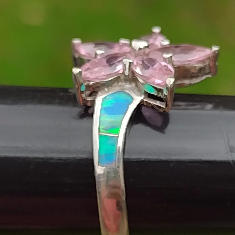 Sterling SIlver ring signed AK opal and pinkstones size 8 Fine Jewelry - Picture 6 of 9